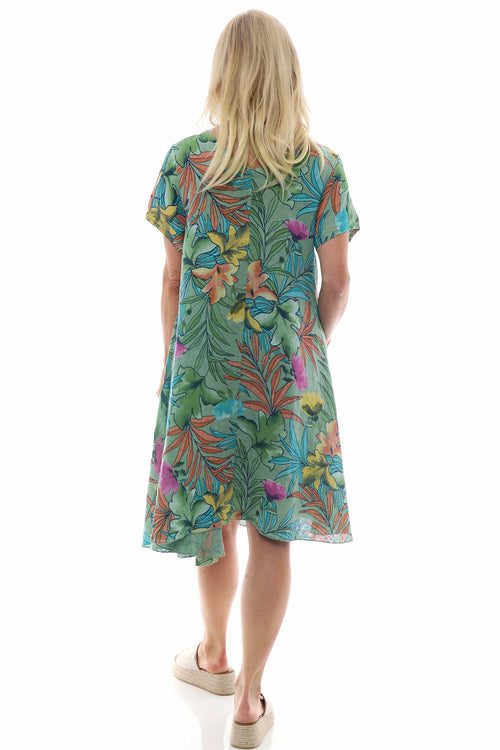 Maxima Floral Linen Dress Khaki - Image 5