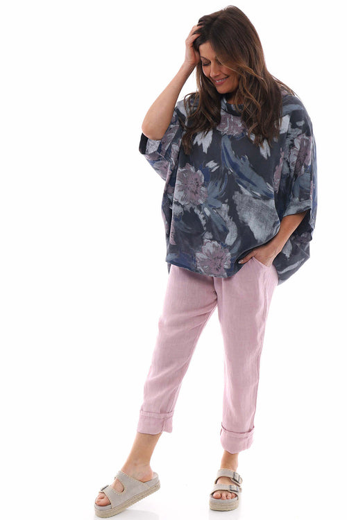 Eastyn Floral Linen Top Charcoal - Image 3