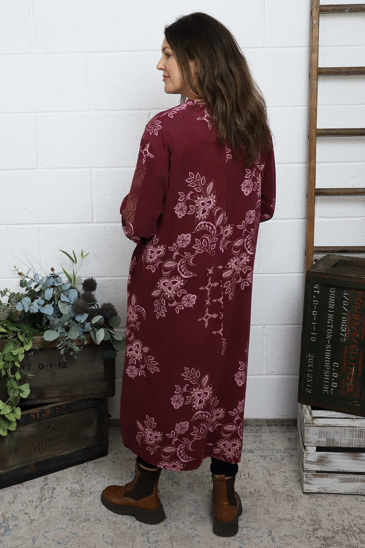 Alana Needlecord Pattern Dress Burgundy