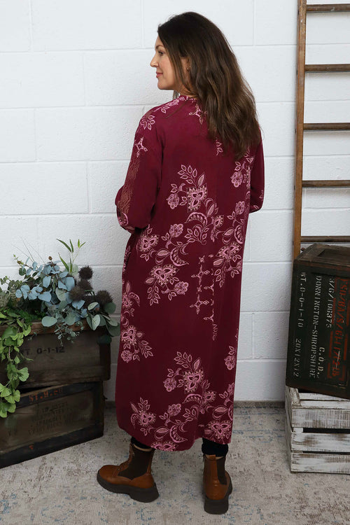 Alana Needlecord Pattern Dress Burgundy - Image 4