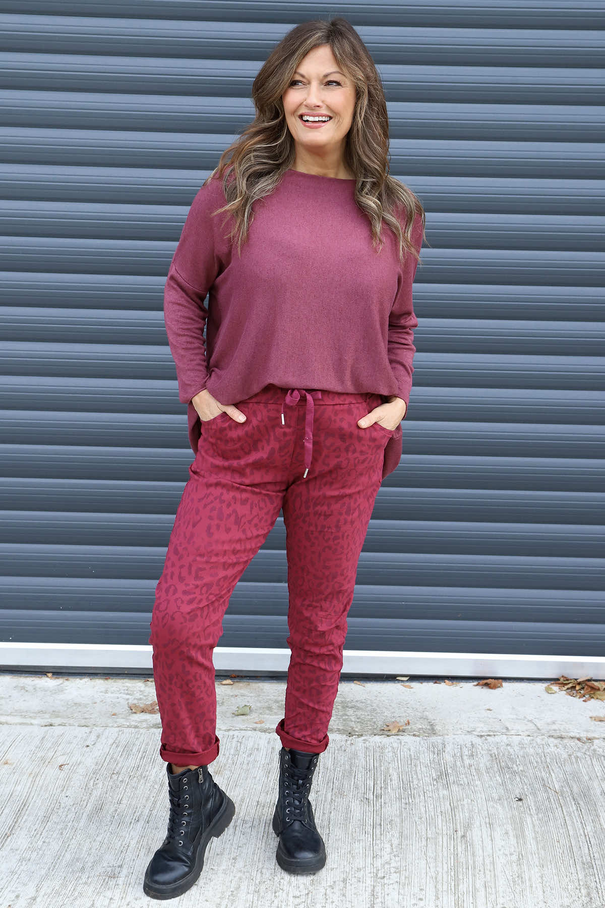 Yarwell Leopard Print Joggers Wine