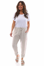 Filey Cropped Linen Trousers Stone Stone - Filey Cropped Linen Trousers Stone