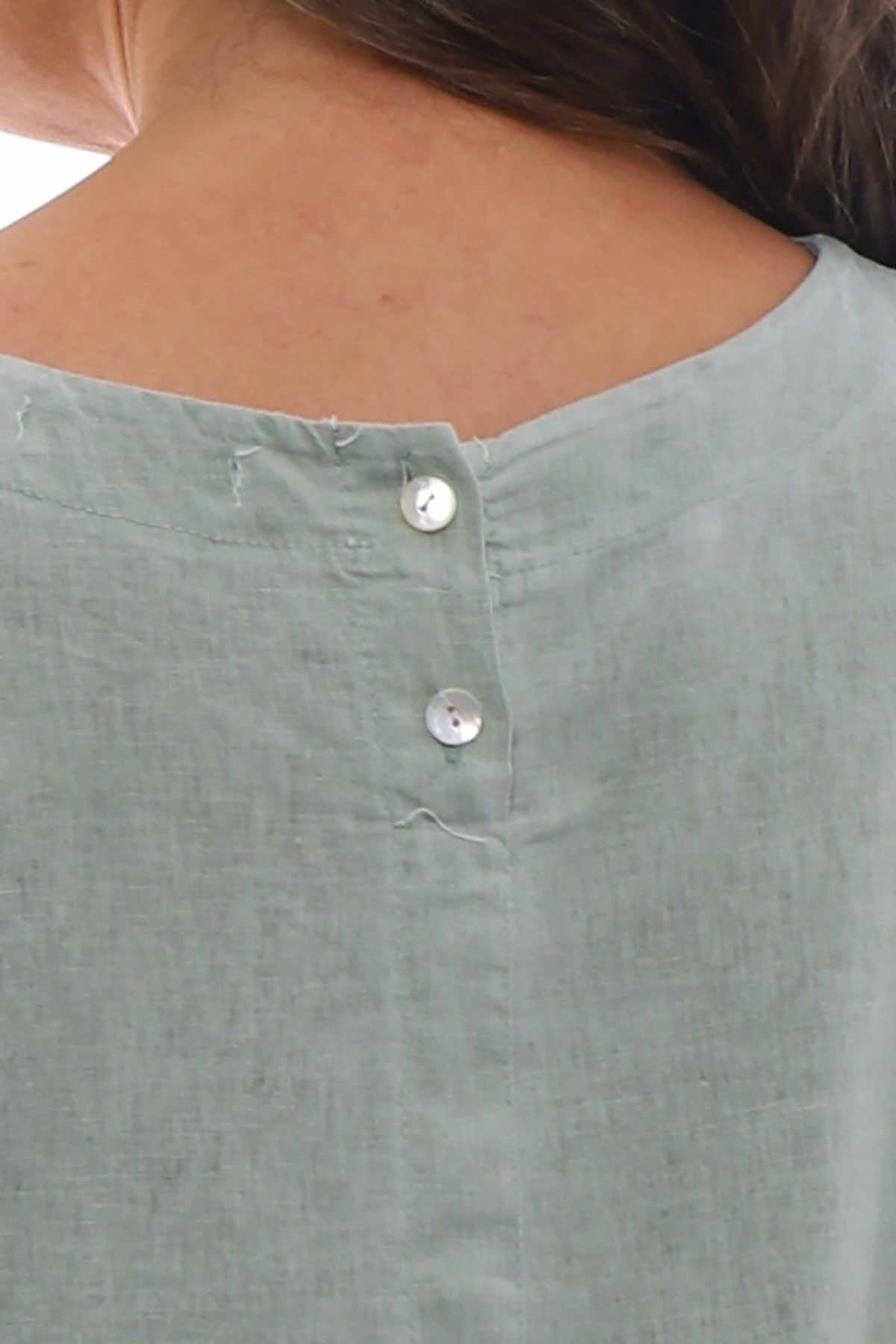 Aurelia Washed Button Linen Top Khaki