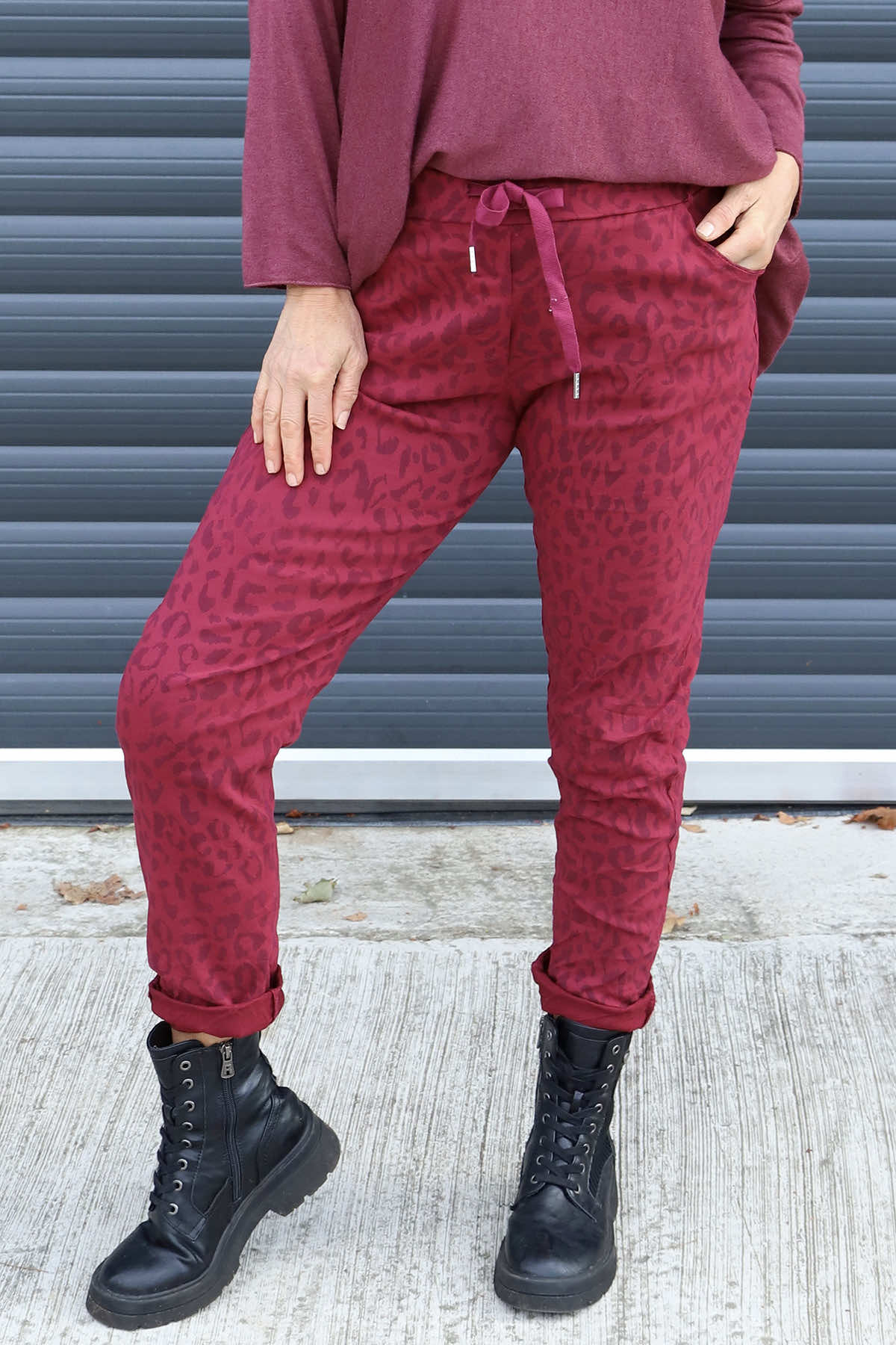 Yarwell Leopard Print Joggers Wine