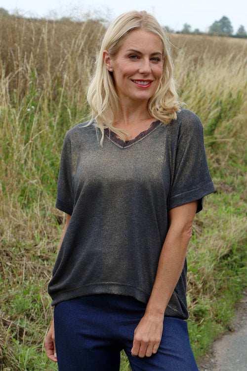 Robyn V-Neck Top Charcoal