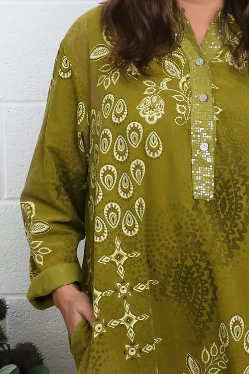 Alana Needlecord Pattern Dress Moss - Image 3