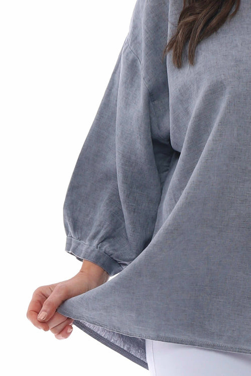 Aurelia Washed Button Linen Top Mid Grey - Image 4