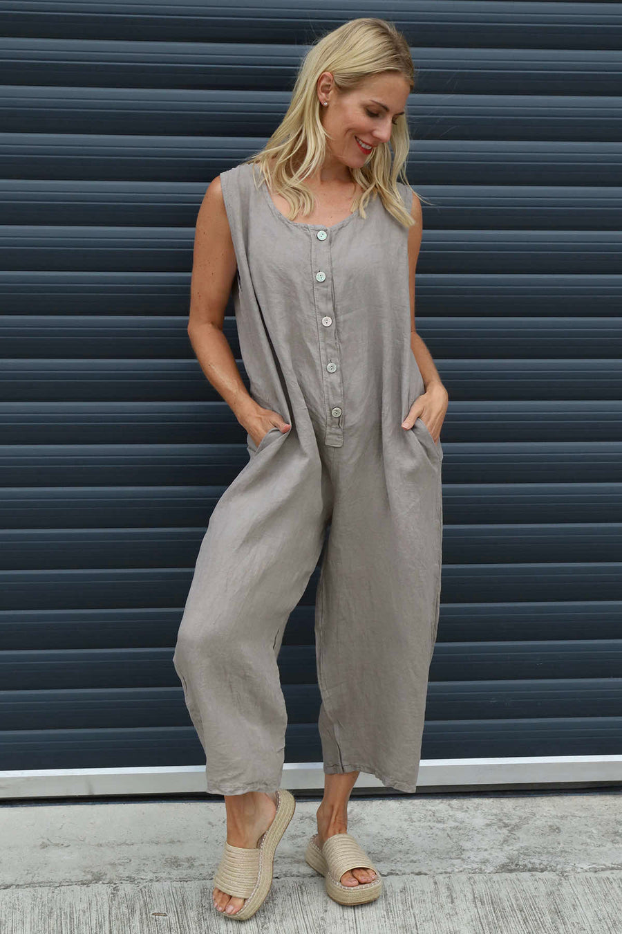 Margot Sleeveless Linen Jumpsuit Mocha