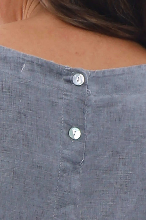 Aurelia Washed Button Linen Top Mid Grey - Image 2