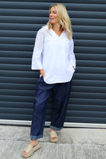 Natasha Crochet Shoulder Linen Top White White - Natasha Crochet Shoulder Linen Top White