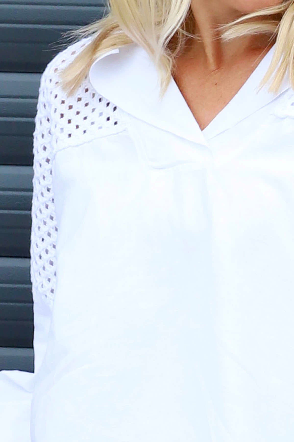 Natasha Crochet Shoulder Linen Top White