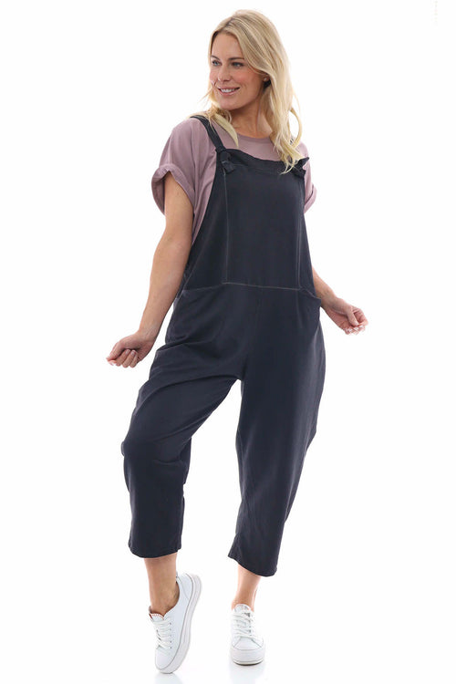 Pabo Washed Cotton Dungarees Charcoal - Image 4