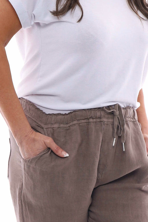 Filey Cropped Linen Trousers Mocha - Image 2