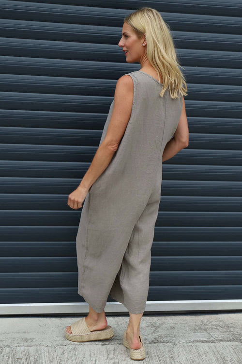 Margot Sleeveless Linen Jumpsuit Mocha - Image 4