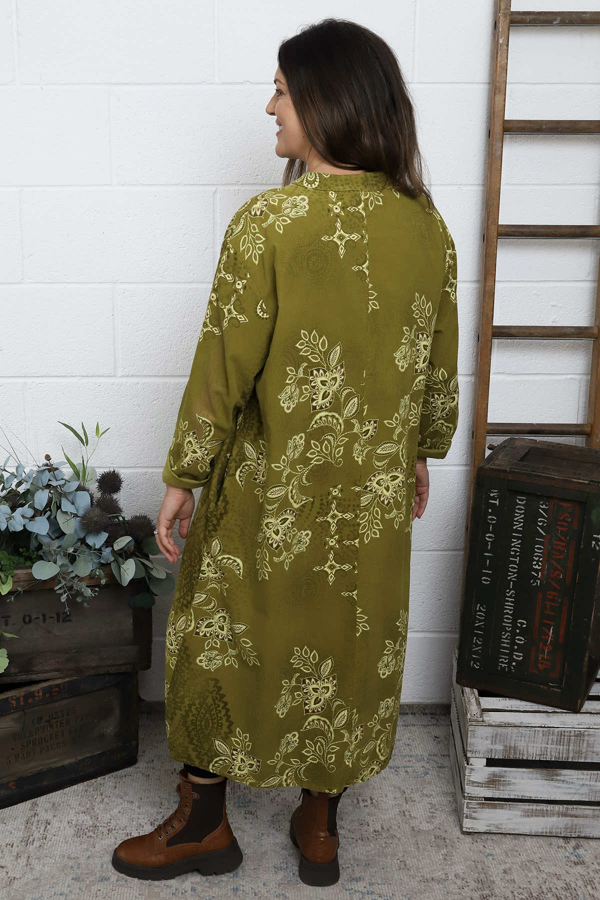 Alana Needlecord Pattern Dress Moss