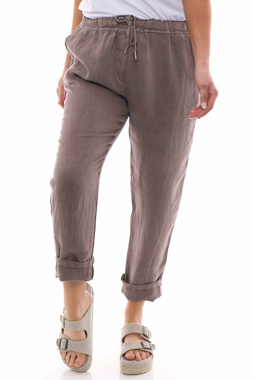 Filey Cropped Linen Trousers Mocha - Image 3