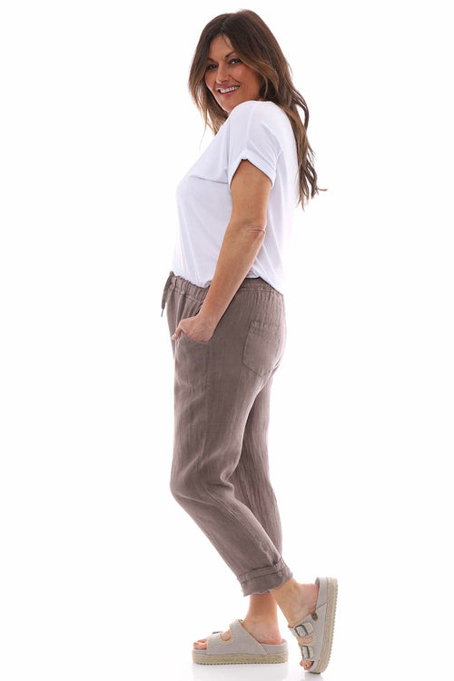 Filey Cropped Linen Trousers Mocha - Image 4