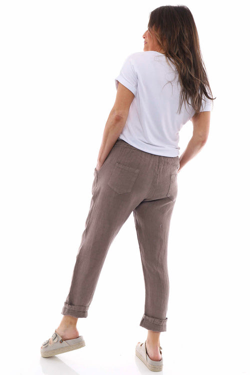 Filey Cropped Linen Trousers Mocha - Image 7
