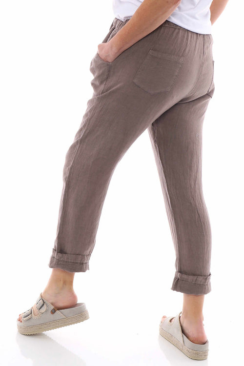 Filey Cropped Linen Trousers Mocha - Image 6