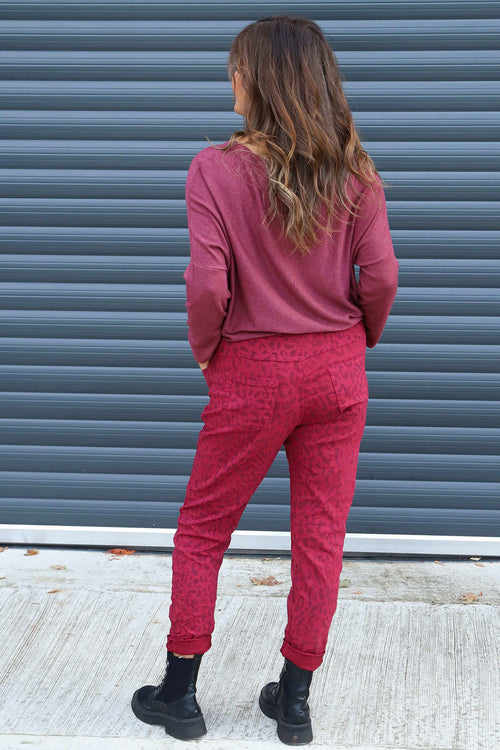 Yarwell Leopard Print Joggers Wine - Image 4