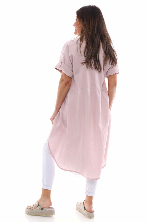 Libertie Washed Dipped Hem Linen Shirt Pink - Image 5