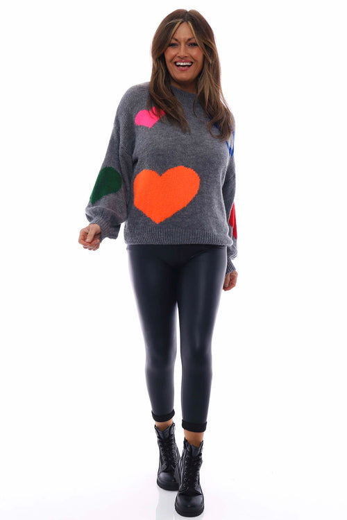 Brianna Heart Knitted Jumper Mid Grey - Image 1