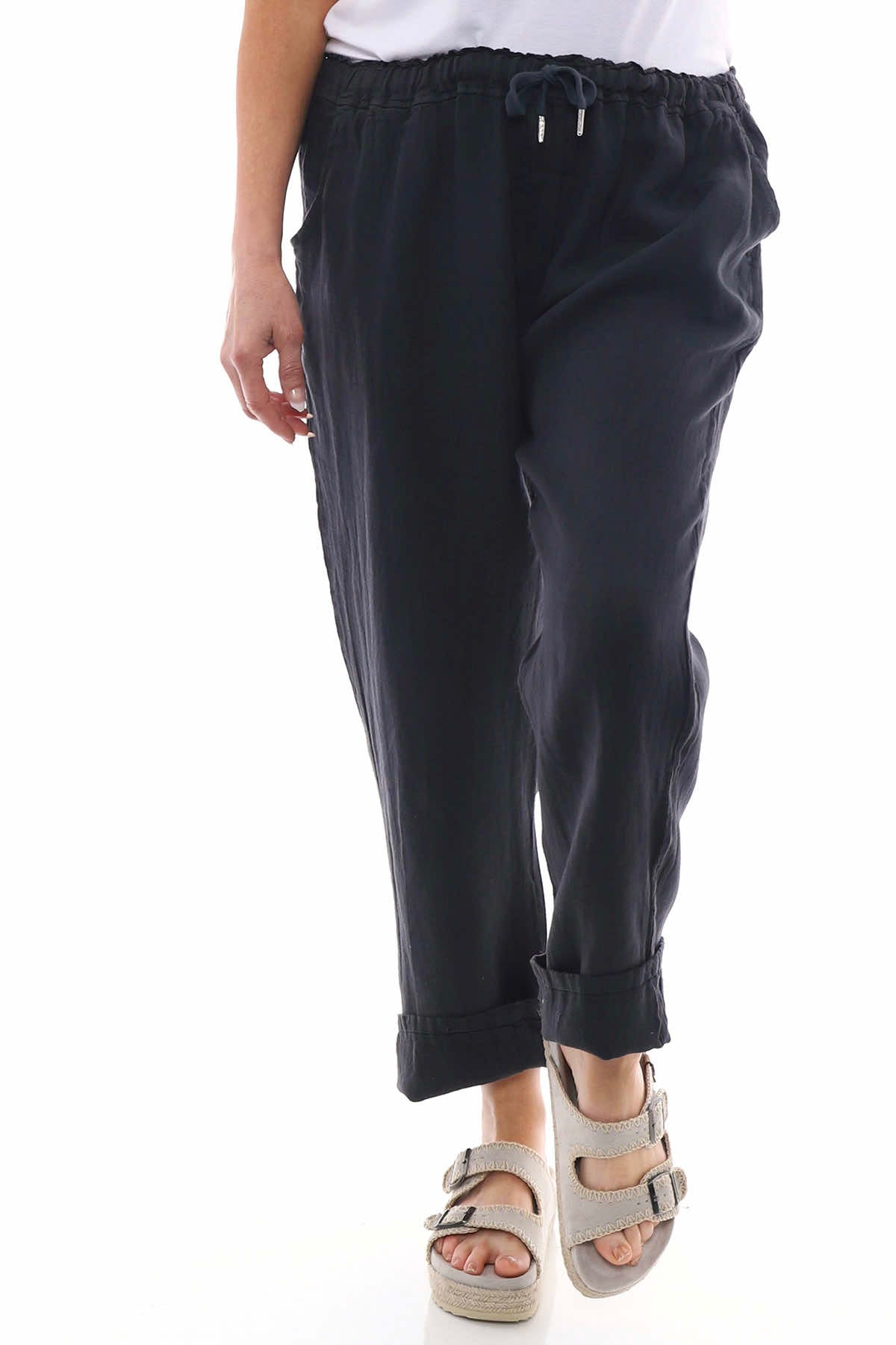 Filey Cropped Linen Trousers Charcoal