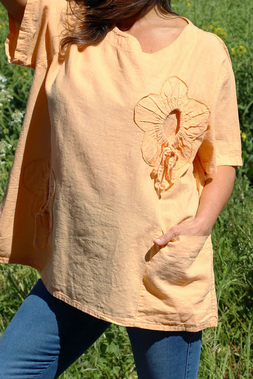 Southwold Tie Flower Linen Top Coral - Image 3