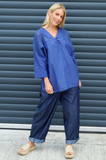 Natasha Crochet Shoulder Linen Top Royal Blue Royal Blue - Natasha Crochet Shoulder Linen Top Royal Blue