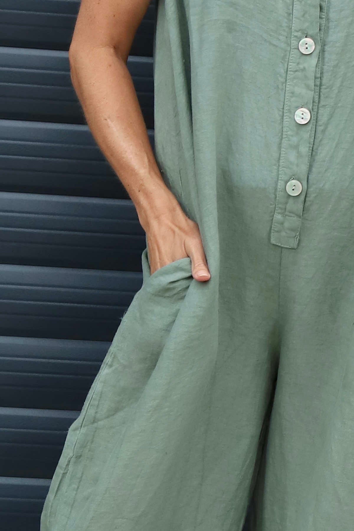 Margot Sleeveless Linen Jumpsuit Khaki