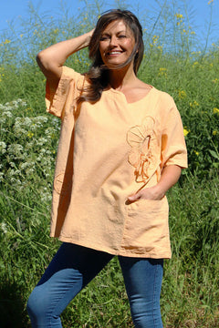 Southwold Tie Flower Linen Top Coral