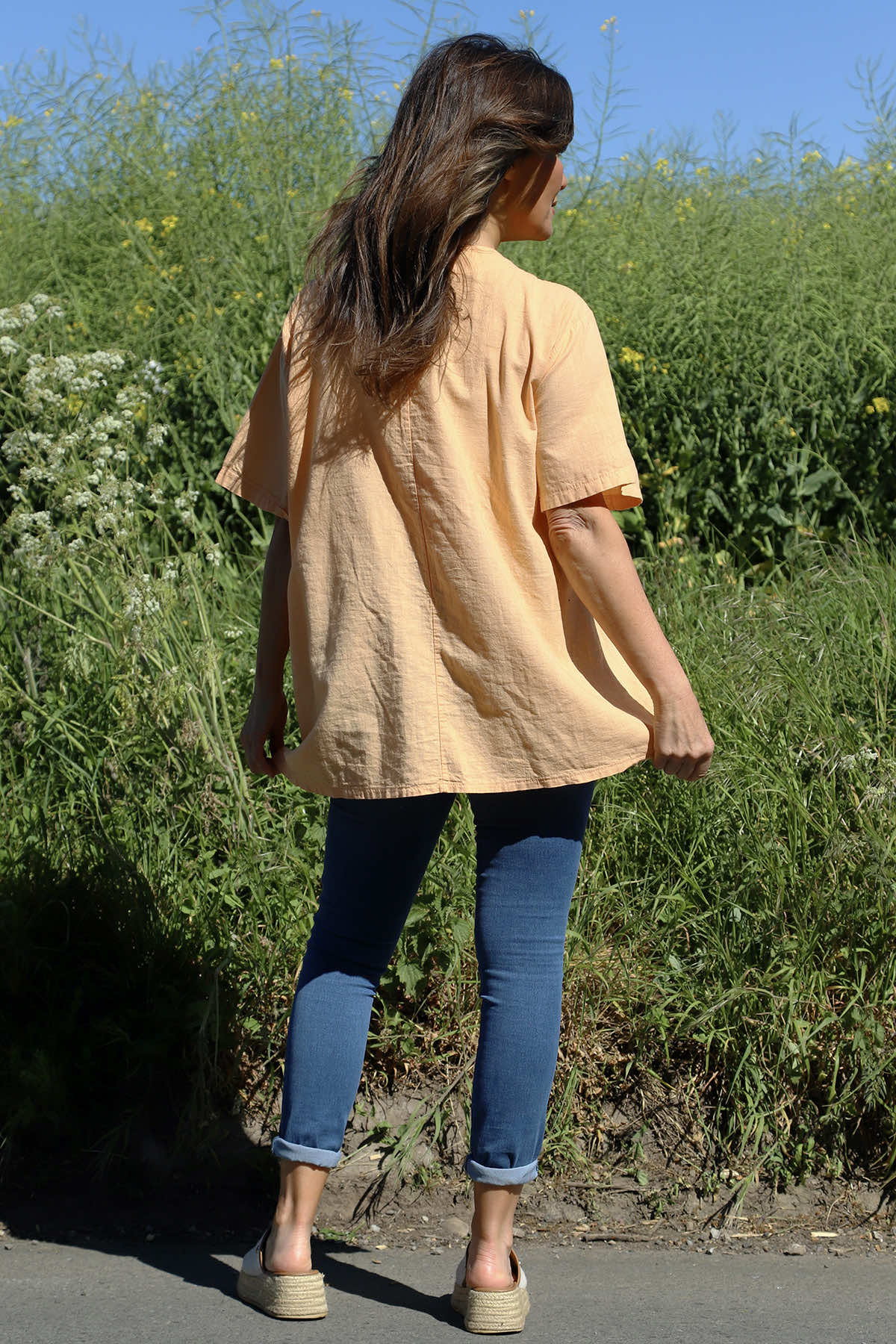 Southwold Tie Flower Linen Top Coral