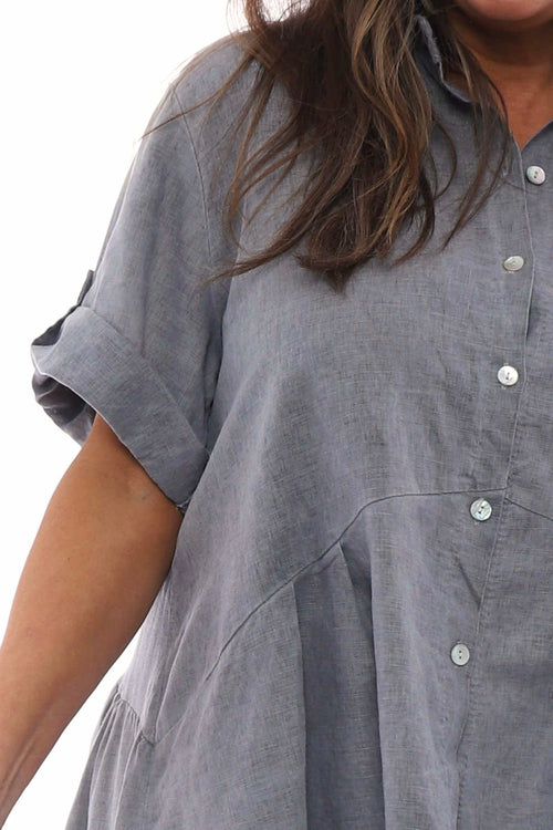 Libertie Washed Dipped Hem Linen Shirt Mid Grey - Image 2
