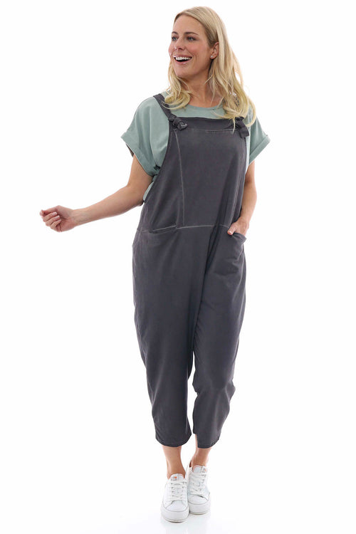 Pabo Washed Cotton Dungarees Mid Grey - Image 4