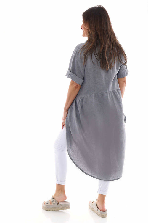 Libertie Washed Dipped Hem Linen Shirt Mid Grey - Image 6