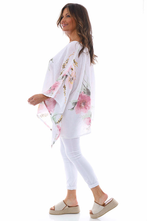 Melina Floral Batwing Linen Top White - Image 7