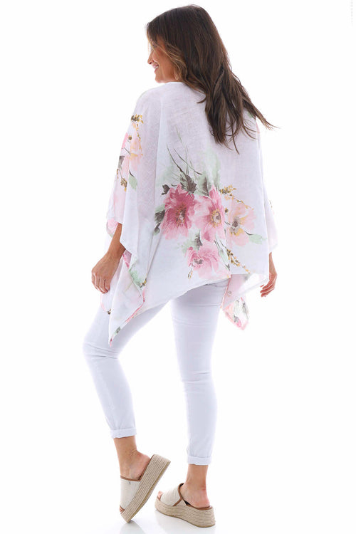 Melina Floral Batwing Linen Top White - Image 8