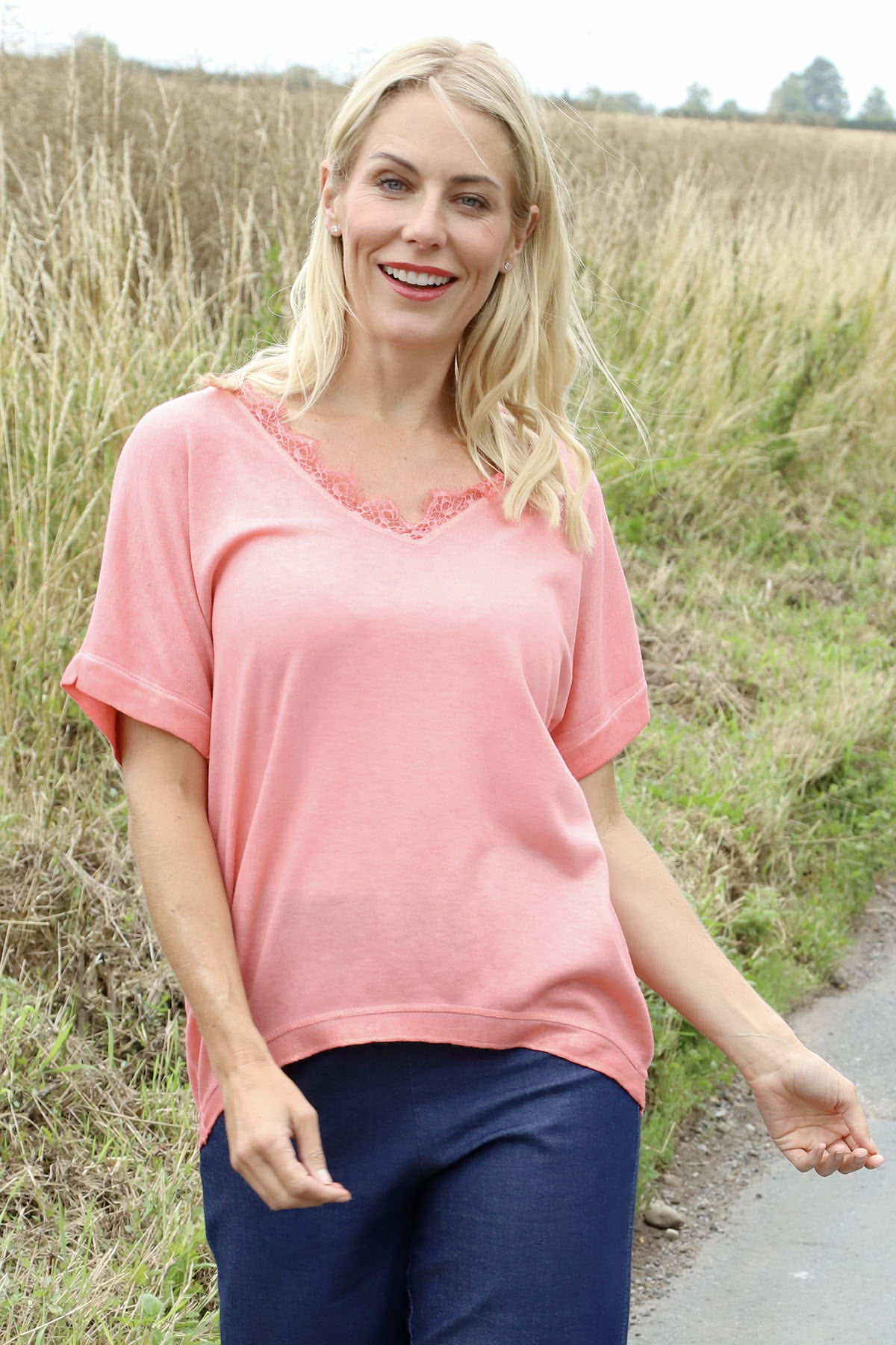 Robyn V-Neck Top Coral