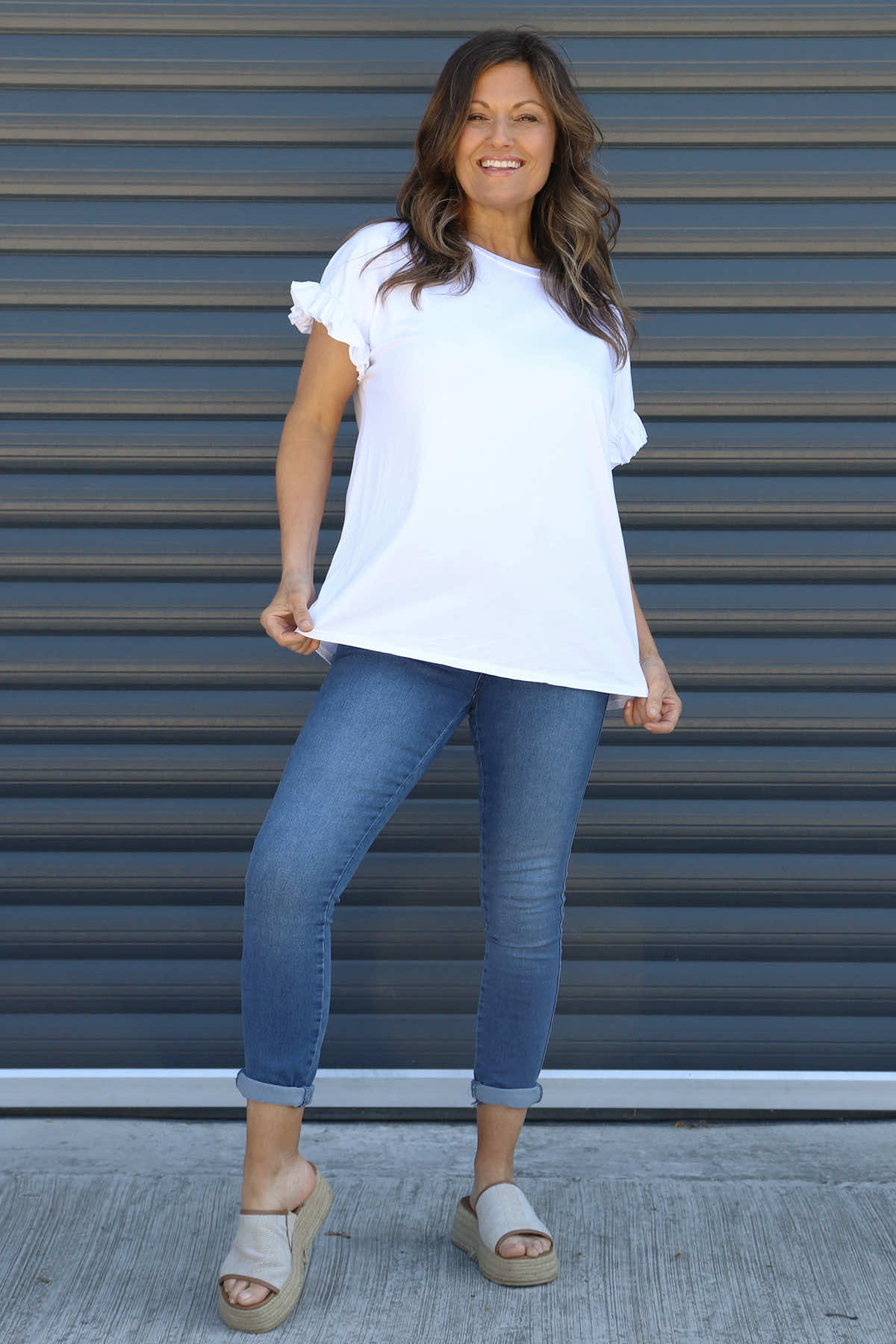 Summerleaze Frill Sleeve Cotton Top White