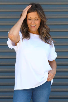 Summerleaze Frill Sleeve Cotton Top White