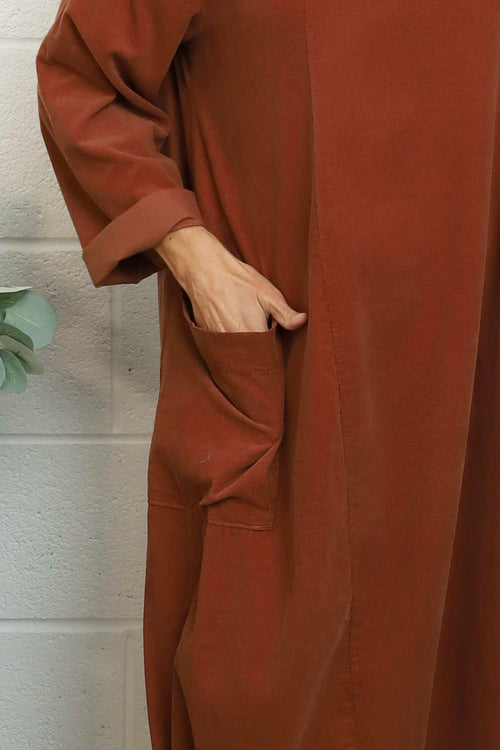 Liora Needlecord Dress Burnt Orange - Image 3