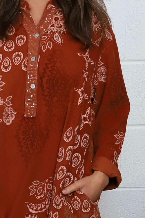 Alana Needlecord Pattern Dress Burnt Orange - Image 3