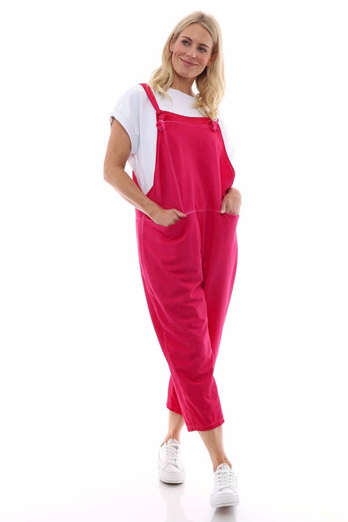 Pabo Washed Cotton Dungarees Hot Pink - Image 4
