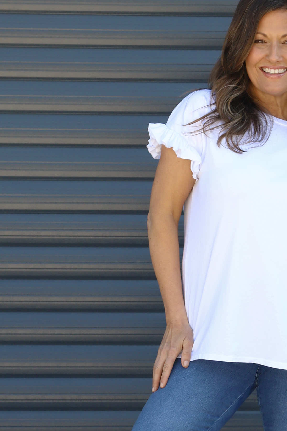 Summerleaze Frill Sleeve Cotton Top White