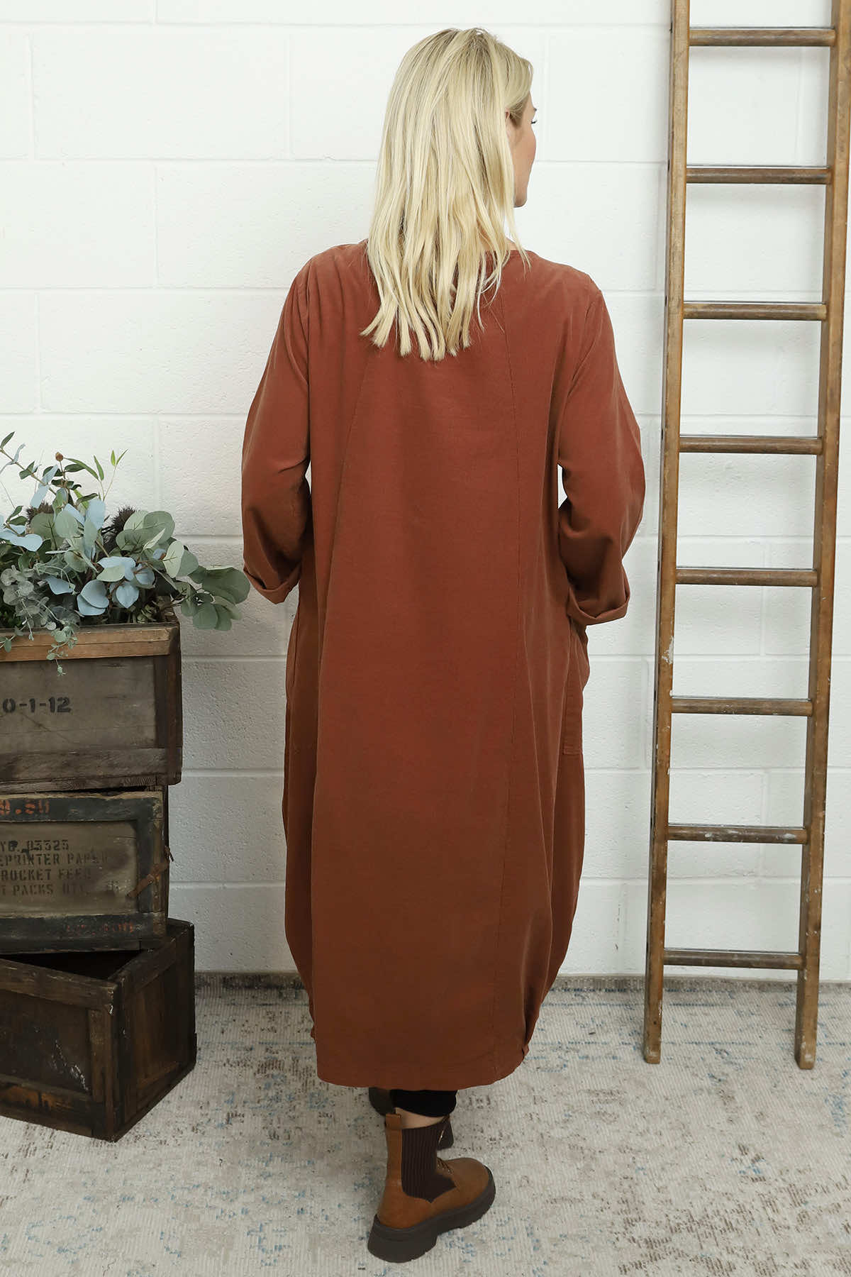 Liora Needlecord Dress Burnt Orange