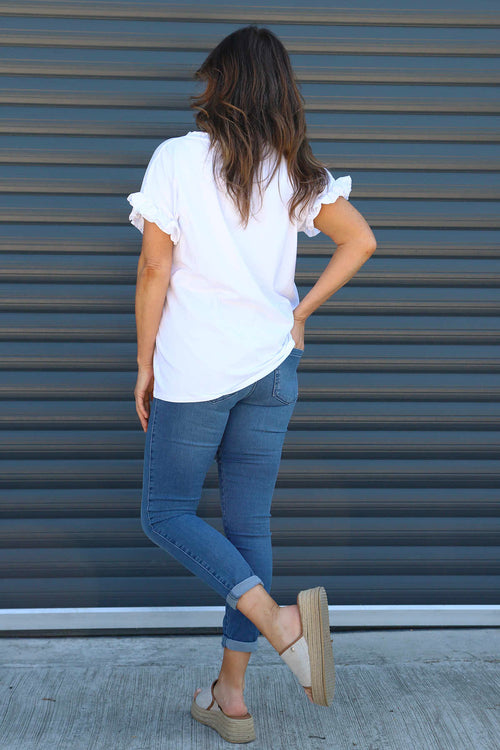 Summerleaze Frill Sleeve Cotton Top White - Image 4