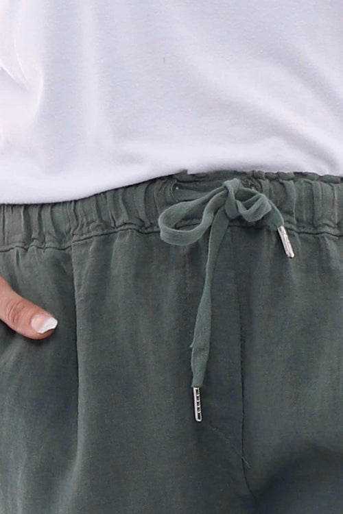 Filey Cropped Linen Trousers Khaki - Image 2