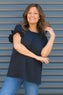Summerleaze Frill Sleeve Cotton Top Black