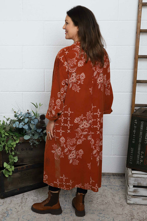 Alana Needlecord Pattern Dress Burnt Orange - Image 4