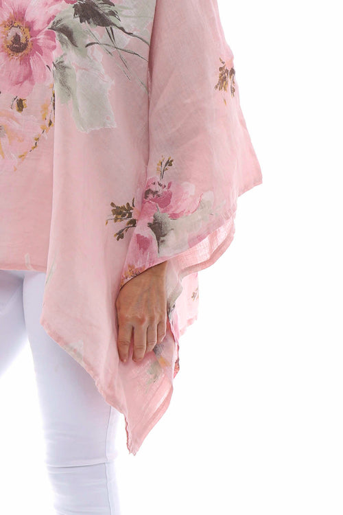 Melina Floral Batwing Linen Top Pink - Image 4